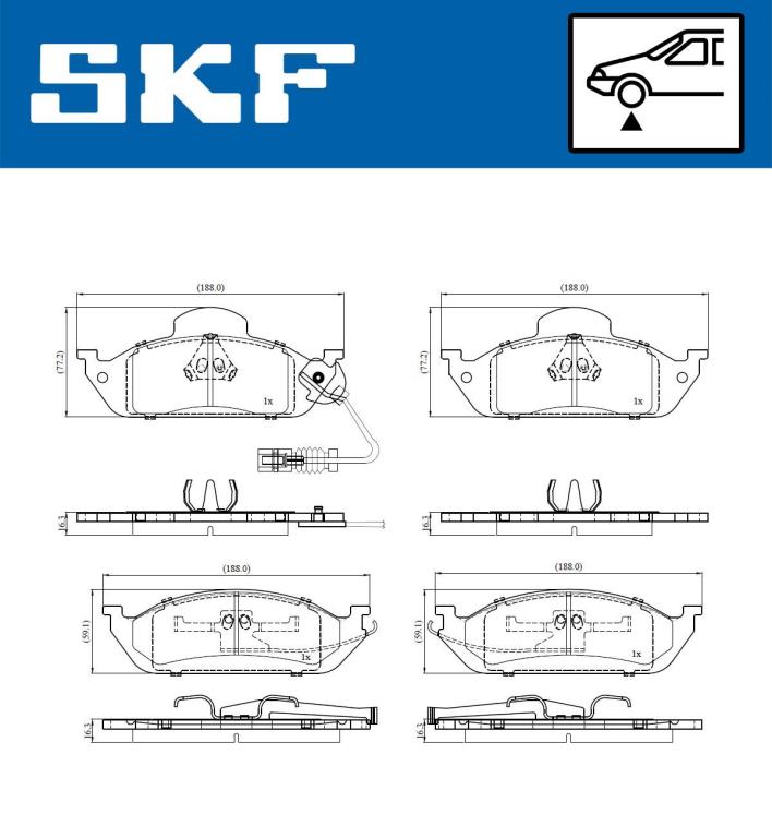 Jeu de 4 plaquettes de frein SKF ref. VKBP 81065 E